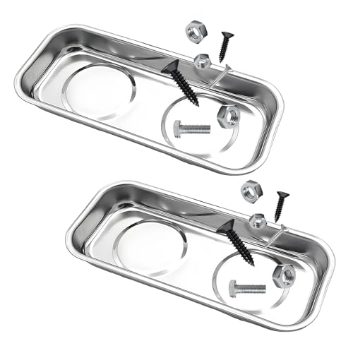 2 PCS Magnetic Tray Holders, Stainless Steel 6"x1" Rectangle Trays Metal Parts Holder with Strong Magnet, Heavy Duty Thickened Trays for Screws Bolts Nuts Washers Pins - color: Rectangle, M