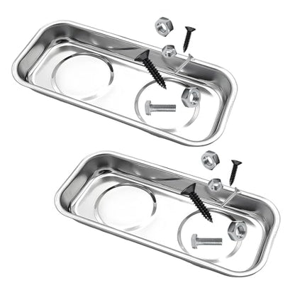 2 PCS Magnetic Tray Holders, Stainless Steel 6"x1" Rectangle Trays Metal Parts Holder with Strong Magnet, Heavy Duty Thickened Trays for Screws Bolts Nuts Washers Pins - color: Rectangle, M