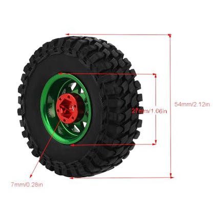 1.0 Beadlock Wheel Soft Tires Set -3.78mm Offset Wheel Rims for 1/18 1/24 RC Crawler Car Axial AX24 SCX24 FMS FCX24 TRX4M (Green) - color: Green