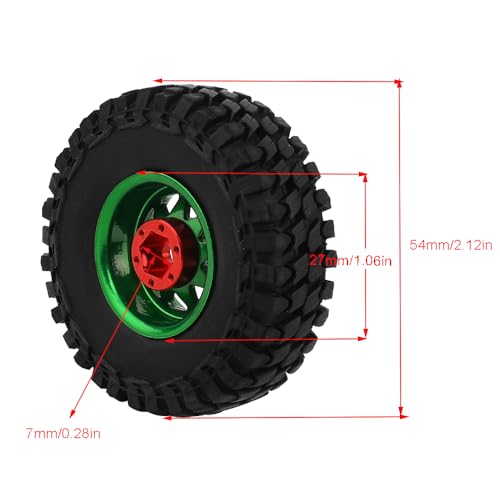 1.0 Beadlock Wheel Soft Tires Set -3.78mm Offset Wheel Rims for 1/18 1/24 RC Crawler Car Axial AX24 SCX24 FMS FCX24 TRX4M (Green) - color: Green