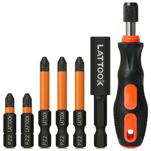 Pozidriv Bit Set with Quick Release Bit Driver | LATTOOK 6PCS PZ2 Bits Pozi Pozidriv Screwdriver Bits, Magnetic S2 Steel, 2'' & 1'' Long - style: Pozidriv Bits-50MM+30MM+Bit Driver