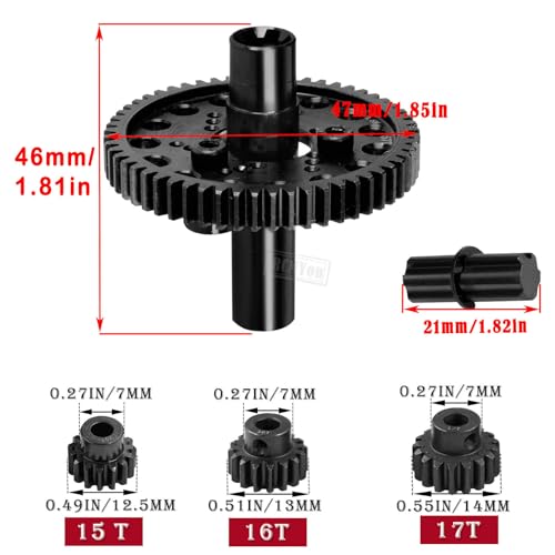Metal Spur Gear Slipper Clutch 57T(32dp) with 15T/16T/17T Pinions Gear Upgrades Part for 1/10 Granite/Senton/Big Rock/Vorteks 3s mega550,Kraton/Outcast 4S,Black