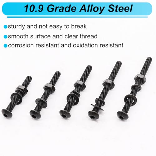 220PCS Black M4 Button Head Hex Socket Cap Screws, M4 x 30/35/40/45/50mm Metric Screws Bolts Nuts Washers Assortment Kit, 10.9 Grade Alloy Steel - size: M4 x 30/35/40/45/50mm, style: Button Head