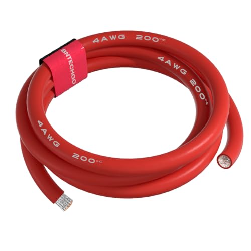 BNTECHGO 4 Gauge Silicone Wire Red 10ft Stranded Tinned Copper Wire | Flexible 4 AWG Stranded Wire Silicone Rubber Insulation For RC Models, Drone, Robot, Battery, EV Charger, 3D Printer, DIY - size: Red 10ft