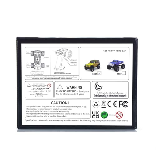 US in Stock, 2.4G 1/36 Remote Control Rock Crawler 3601 RC Off Road Car 4×4 RTR Model Vehicle Light Lipo Battery Radio Mini Toy Hobby Grade Model for Christmas Birthday Gift - color: 3601-yellow