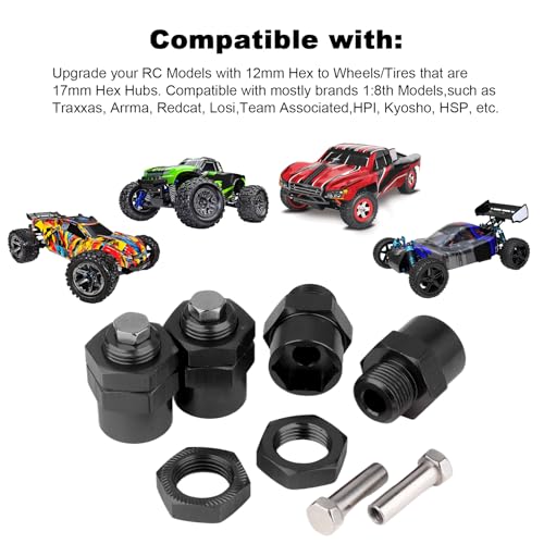 Hobbypark 12mm to 17mm Wheel Hex Hub Adapter Extension Conversion Offset for 1/10 RC Cars Trucks Off Road Buggy Upgrade 1/8 Tires (with Black Adapter) - color: With Black Adapter
