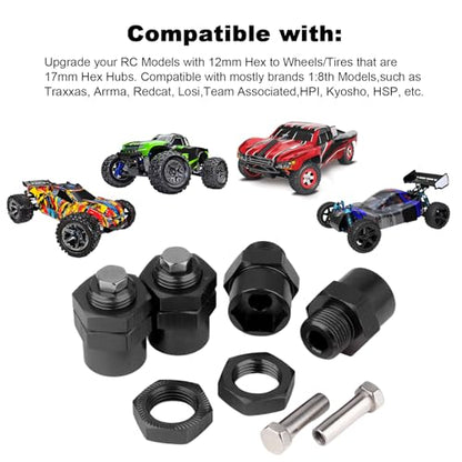Hobbypark 12mm to 17mm Wheel Hex Hub Adapter Extension Conversion Offset for 1/10 RC Cars Trucks Off Road Buggy Upgrade 1/8 Tires (with Black Adapter) - color: With Black Adapter
