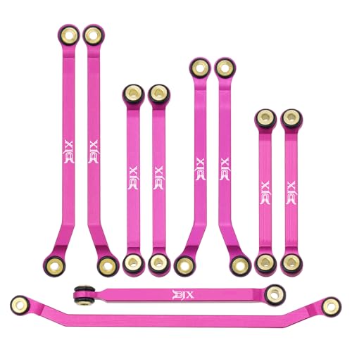 DJX 10PCS Aluminum High Clearance Links Set Front and Rear Link with Steering Link for Redcat Ascent-32 1/32 Scale RC Rock Crawler Car Upgrades Parts (Pink) - color: Pink