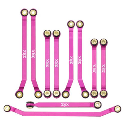 DJX 10PCS Aluminum High Clearance Links Set Front and Rear Link with Steering Link for Redcat Ascent-32 1/32 Scale RC Rock Crawler Car Upgrades Parts (Pink) - color: Pink