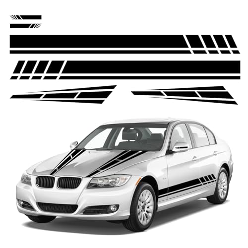 Dickno 6PCS Car Hood Stripe Sticker, Vinyl Auto Body Side Rearview Mirror Decal, Sports Racing Stripe Graphic Decal Stickers, Universal Vehicle Exterior DIY Decoration Accessories (Black) - color: Black, 6pcs