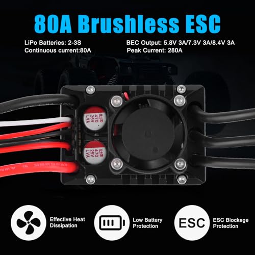 GLOBACT 80A Brushless ESC 2-3S Built-in Bluetooth ESC for TRX4 SCX10 1/10