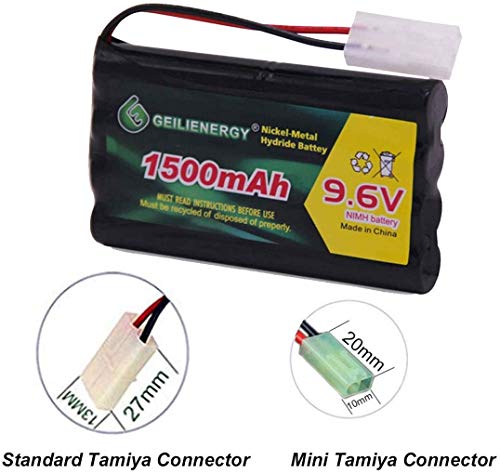9.6V RC Battery 1500mAh NiMH High Capacity Rechargeable with Standard Tamiya Connector for RC Car Boats Robots and OTC Genisys 239180 EVO Scan Scanner(2 Pack)