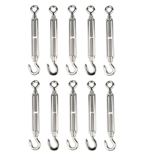 10Pcs M6 Hook & Eye Turnbuckle Heavy Duty Tensioner Adjustable Shade Sail Hardware for Tightening Up Metal Cable Wire 1/4" - style: M6 Hook & Eye