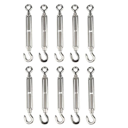 10Pcs M8 Hook & Eye Turnbuckle Heavy Duty Tensioner Adjustable Shade Sail Hardware for Tightening Up Metal Cable Wire 5/16" - style: M8 Hook & Eye