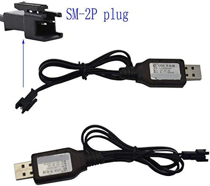 Blomiky 2 Pack 6.0V 250mA Ni-MH Battery Charger Cable with SM 2P Connector Plug Suitable for 6V 700mAh Ni-cd Battery 4WD Old Version Amphibious Stunt RC Cars Vehicle/SM-2P 6V USB 2