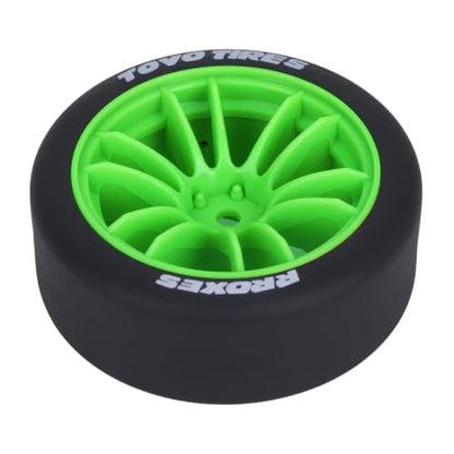1/10 RC Drift Wheels and Tires Set, 12 Spoke On-Road Touring Car Wheel Tire Combo, 12mm Hex Drift Tires for RC Drift Car, 4PCS (Green) - color: Green