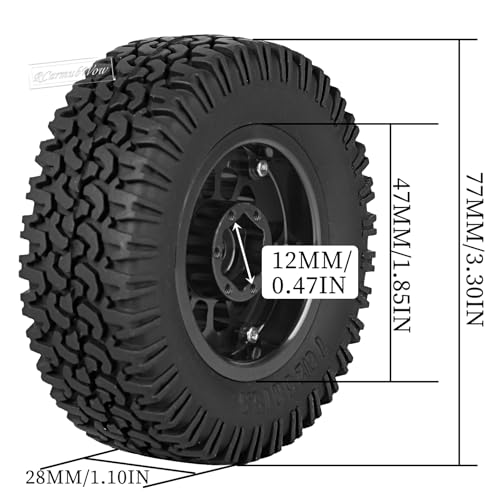 1.55 Inch Aluminum Alloy Beadlock Wheel and Tires for Tamiya AX90069 D90 TF2 CC01 CC02 1/10 RC Crawler Car,1.55 Beadlock Tires RC Rims,Soft Rubber All Terrain Tyre Metal Rims,Black - color: Black(4pcs)