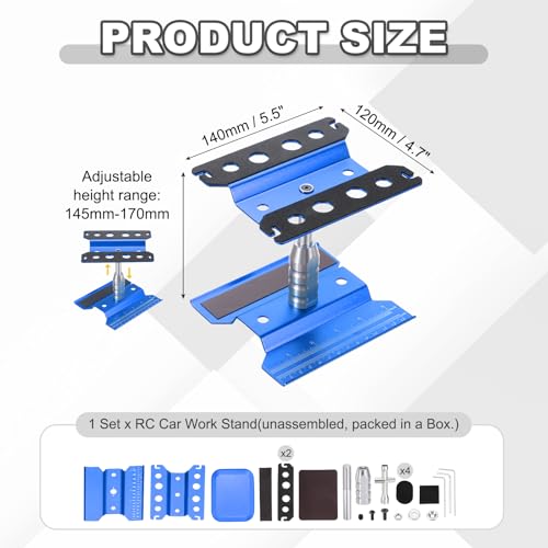 MECCANIXITY 1 Set RC Car Work Stand Lift Lower Aluminum Repair Workstation 360 Degree Rotation with Dark Blue Screw Tray for 1/8 1/10 1/16 Scale RC Car Crawler Truck Vehicle (Dark Blue) - color: Blue