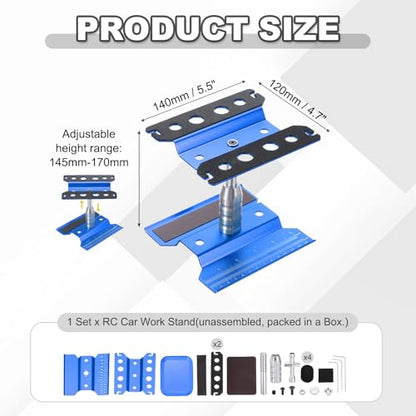 MECCANIXITY 1 Set RC Car Work Stand Lift Lower Aluminum Repair Workstation 360 Degree Rotation with Dark Blue Screw Tray for 1/8 1/10 1/16 Scale RC Car Crawler Truck Vehicle (Dark Blue) - color: Blue