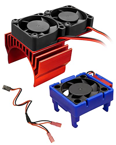 VXL-3s ESC Cooling Fan and Motor Cooling Fan Dual Fan Set | Compatible with Traxxas Slash 4x4 Stampede 4x4 Rustler 4x4 Hoss 4×4 Velineon VXL 3s Heat Sink, Red - color: Red ESC Cooling Fan and Motor Cooling Fan