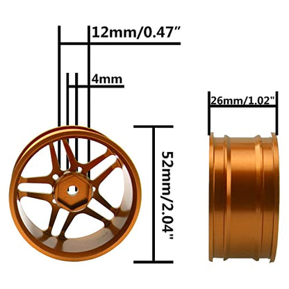 ShareGoo Metal Wheel Rims RC 12mm Hex Hubs 1/10 RC Drift On-Road Racing Touring Wheel Rim Compatible with HSP Tamiya Kyosho RedCat Sakura WLtoys Universal 1/10 RC Scales,5-Spoke (Golden) - color: Golden