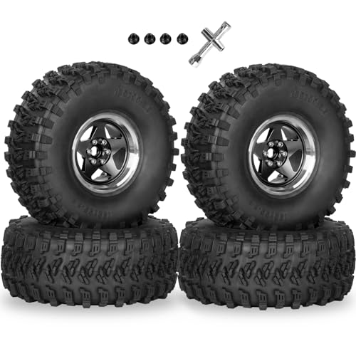 RC 2.2" Beadlock Wheels and Tires for 1/8 1/10 RC Crawler SCX10 III 90046 TRX4 D90,2.2in Beadlock RC Rims 2.2in RC Beadlock Tires,4pcs,Black - color: Black(4pcs)