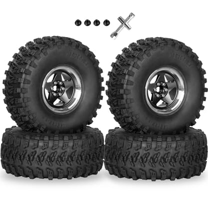 RC 2.2" Beadlock Wheels and Tires for 1/8 1/10 RC Crawler SCX10 III 90046 TRX4 D90,2.2in Beadlock RC Rims 2.2in RC Beadlock Tires,4pcs,Black - color: Black(4pcs)