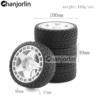 1/8 1/7 RC On Road Tires And Hard Plastic Rally Racing Wheels 17mm Hex Touring Tyres OD 3.94'' For 1:8 1:7 Street Drift Car ARRMA Losi Kyosho GT2 W10 Tamiya HPI WR8 HSP 4PCS (Black) - color: Black