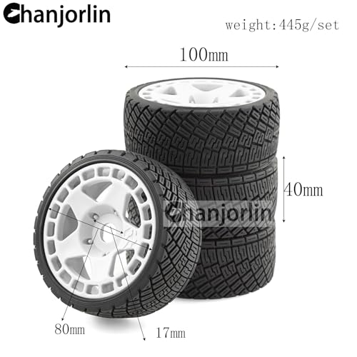 1/8 1/7 RC On Road Tires And Hard Plastic Rally Racing Wheels 17mm Hex Touring Tyres OD 3.94'' For 1:8 1:7 Street Drift Car ARRMA Losi Kyosho GT2 W10 Tamiya HPI WR8 HSP 4PCS (White) - color: White