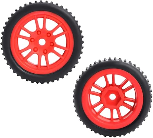 4PCS Pre-Mounted Pin Buggy RubberTires and Wheel Rims Set 7MM Hexagon for 1/24 Losi Micro-B RC Car Upgrades Parts (Red) - color: Red
