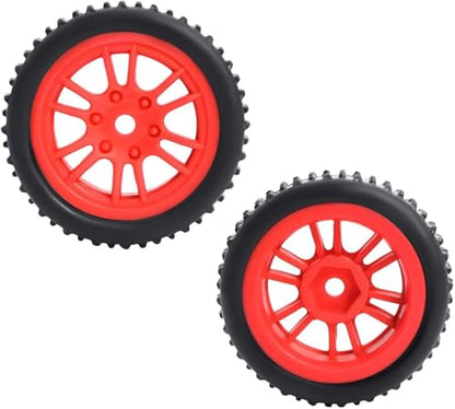 4PCS Pre-Mounted Pin Buggy RubberTires and Wheel Rims Set 7MM Hexagon for 1/24 Losi Micro-B RC Car Upgrades Parts (Red) - color: Red