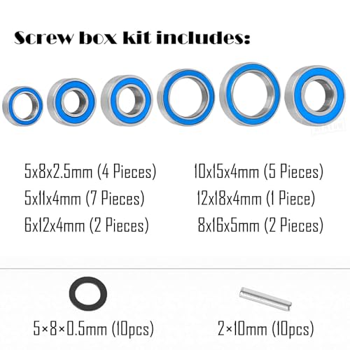 RC Bearings Kit Upgrades Part for 1/10 Slash 4X4/Stampede 4X4/Rustler 4×4/Telluride/Rally,Rubber Sealed Precision Ball Bearings,Navy Blue - color: Navy Blue - (1 Set)