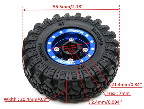 Adjustable Offset RC 1.0 Wheels and Tires, 1/24 Tires & Heavy 1.0 beadlock Wheels Blue Black for 1:24 RC Crawler Axial SCX24 90081 AXI00001 & Other 1/24 Crawler Truck, (4-Pack, Assembled) - color: Blue & Black