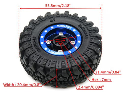 Adjustable Offset RC 1.0 Wheels and Tires, 1/24 Tires & Heavy 1.0 beadlock Wheels Blue Black for 1:24 RC Crawler Axial SCX24 90081 AXI00001 & Other 1/24 Crawler Truck, (4-Pack, Assembled) - color: Blue & Black