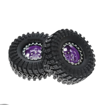 1.3” Aluminum Beadlock Wheels & Rock Trail Tires Set for 1/18 1/24 RC Crawlers, -8.0mm Offset, 68×26mm, 7mm Hex, Fits TRX4M SCX24 AX24 FCX24 Ascent-18, Pre-Assembled 4 pcs (Purple) - color: Purple