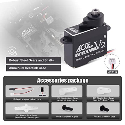AGFRC 3KG HV RC Micro Servo for Mini-Z Cars (A06CLS V2 Black) | 6g Ultra-Light, 0.052s High Speed, Programmable, Digital Coreless Motor, Full Metal Gear, Ideal for 1/28 RC Cars - style: A06CLS V2 Black