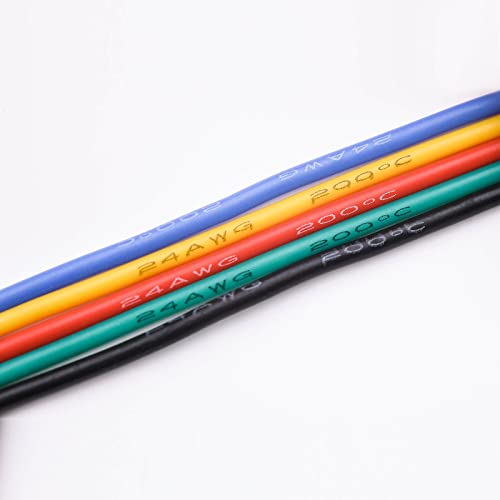 24 AWG Stranded Electrical Wire 24 Gauge Tinned Copper Wires Flexible Silicone Electric Hookup Wire Kit OD:1.6mm, 5 Colors 32.8ft/10m Each, DIY/Automotive/Home/Power Wiring Kit by Sznnzd™ - size: 5 Colors each 32.8Ft, style: 24AWG-Stranded