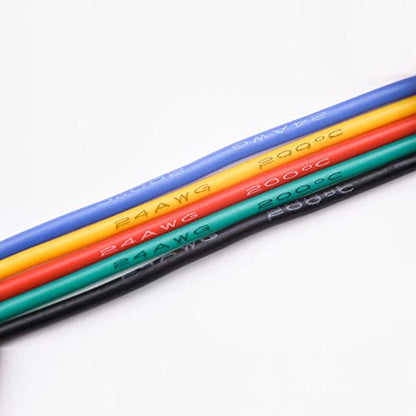 24 AWG Stranded Electrical Wire 24 Gauge Tinned Copper Wires Flexible Silicone Electric Hookup Wire Kit OD:1.6mm, 5 Colors 32.8ft/10m Each, DIY/Automotive/Home/Power Wiring Kit by Sznnzd™ - size: 5 Colors each 32.8Ft, style: 24AWG-Stranded
