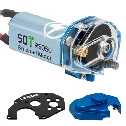 050 50T Brushed Motor with Transparent Acrylic Aluminum Alloy Transmission Gearbox for 1/24 RC Crawler SCX24 AX24 Upgrade (Blue) - color: Blue&Black