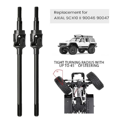 1 Pair Metal Hard Steel Axle Dog Bone CVD Drive Shaft Set for Axial SCX10 II 90046 1/10 RC Crawler Car, Black