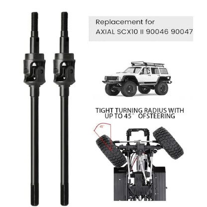 1 Pair Metal Hard Steel Axle Dog Bone CVD Drive Shaft Set for Axial SCX10 II 90046 1/10 RC Crawler Car, Black