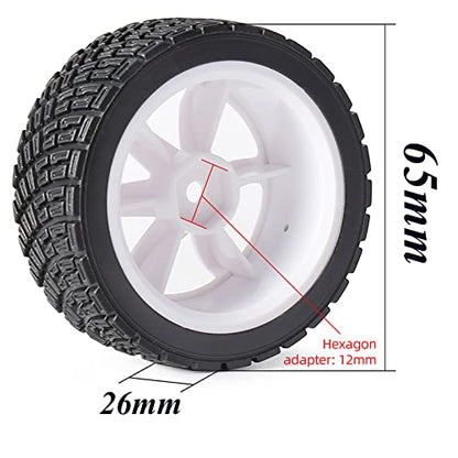4PCS 65mm RC Rally Car Rubber Tires and 6-Spokes Wheel Rims 12mm Hex Compatible with 1/10 RC On-Road Rally Racing Car HSP Tamiya Sakura HPI WR8 HSP TT02 WLtoys (White) - color: White