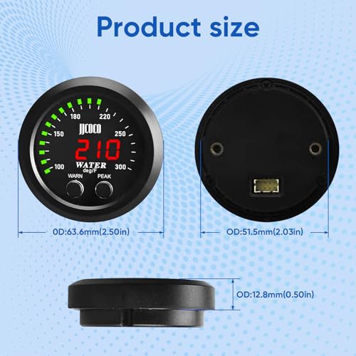 Universal 52mm Water Temperature Gauge with Alarm and 1/8 Npt Sensor Car Digital Meter Red Display Green Ambient Light Temp 100-300F(-17~187C) - color: Green, size: Joint Pipe: None