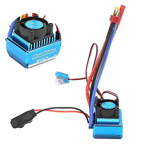80A Brushless ESC Electric Speed Controller, Waterproof Brushless ESC for 1/10 1/12 RC Car and Boat, Sensorless Compatible with Cooling Fan Removal for Underwater Use
