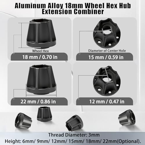 RC 18mm Metal Wheel Hex Hubs Extension Combiner Compatible with 1.9/2.2in Beadlock Wheel Rim Traxxas TRX4 SCX10 Axial Wraith Gen7 Gen8 D90 CC01 1/10 RC Crawler, 4 Pcs - color: Black, size: 18mm