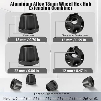 RC 18mm Metal Wheel Hex Hubs Extension Combiner Compatible with 1.9/2.2in Beadlock Wheel Rim Traxxas TRX4 SCX10 Axial Wraith Gen7 Gen8 D90 CC01 1/10 RC Crawler, 4 Pcs - color: Black, size: 18mm