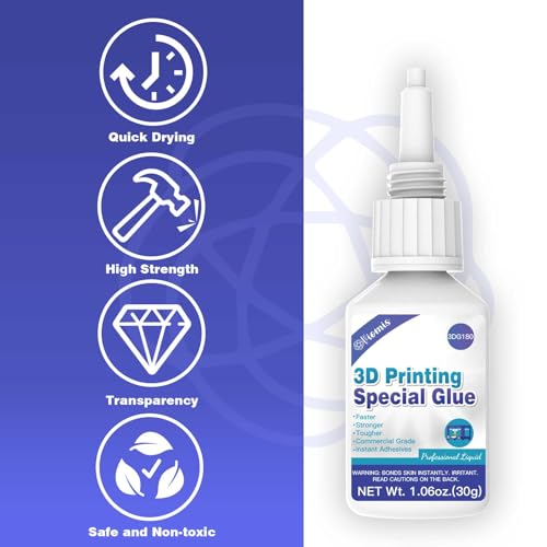 3D Printing Super Glue, Ultra-Thin Capillary Adhesive for PLA ABS PETG TPU | 30g Professional Instant Bond for Micro Gaps & Seamless Post-Processing, Heat Resistant & Clear Finish - size: 3D Printing Super Glue