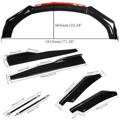 Universal Car Front Bumper Lip Spoiler Body Kits + 2M / 86.6" Side Skirt Extension Rocker Panel Body Kit + 48CM Auto Rear Bumper Lip Diffuser (63"-70" Red) - color: 63"-70" Red