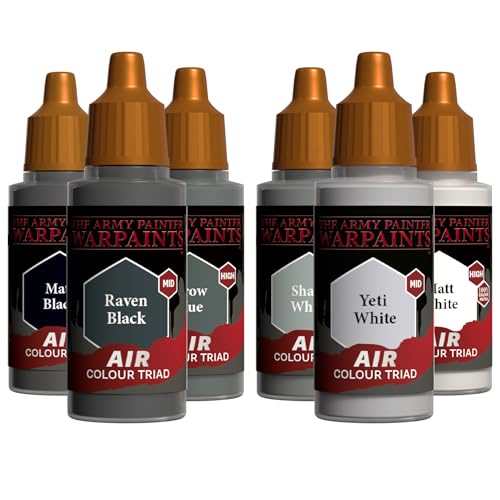 The Army Painter, Airbrush Primary Bundle Greyscale, 2 Triads x 6 x 18 ml | Pre-thinned Acrylic spray gun paints - Paint sprayer paint for D&D & Warhammer Miniatures - color: Greyscale
