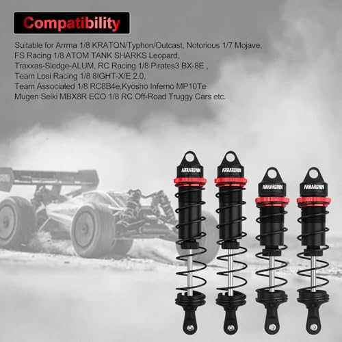 RC Car Shock Absorbers, 130mm Rear Shocks 110mm Front Shocks Set | Adjustable Shocks Compatible with 1/8 Arrma Typhoon 6S Redcat FS/ZD Racing Buggy Truggy Replacement Parts (Black) - color: Black (2F+2R)